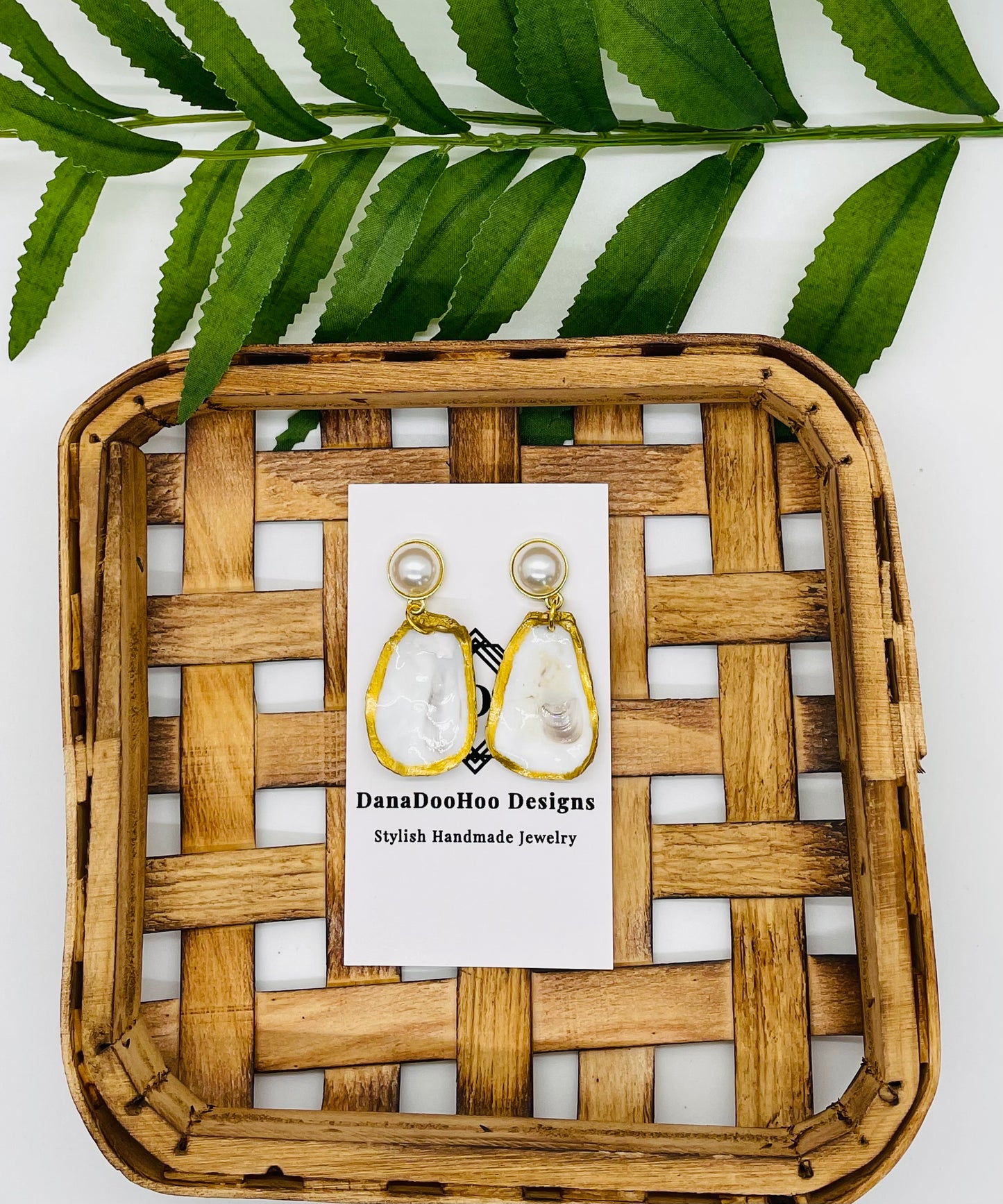 Oyster Shell Earrings with Pearl Accent