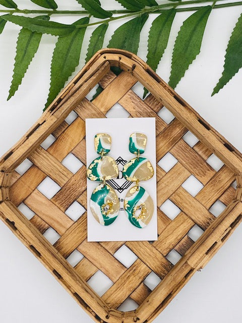 Green & Gold Marbled Clay Earrings