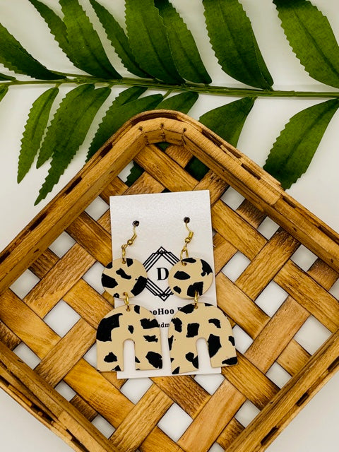 Cow Print Arched Clay Earrings